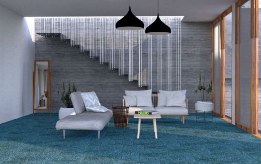 Patterned blue carpet